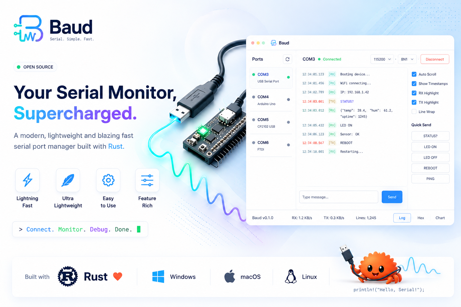 Baud serial terminal preview